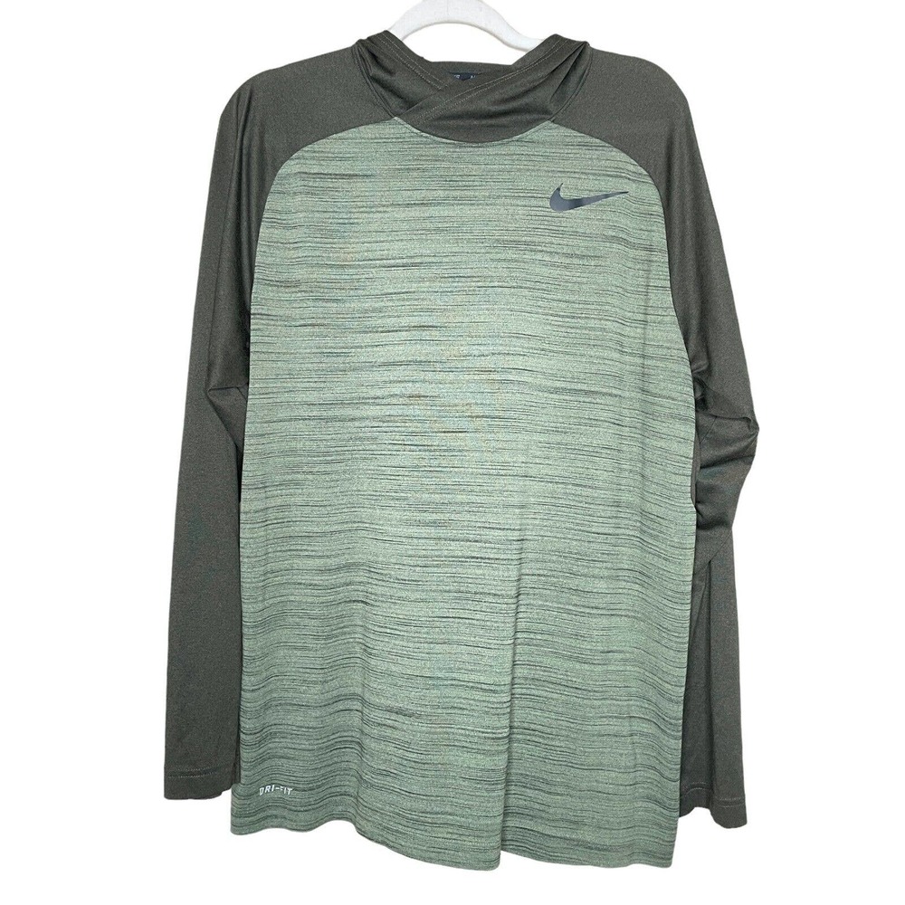 Nike Dri Fit XL Mens Gray Black Long Sleeve Mock Neck Classic Pullover Hoodie